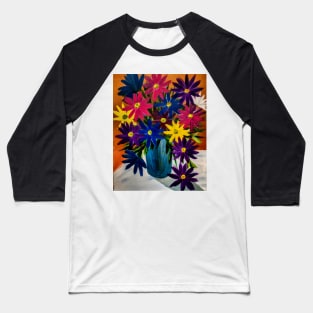 A lovely boutique of abstract vibrant bright colorful  flowers in a tall turquoise glass vase Baseball T-Shirt